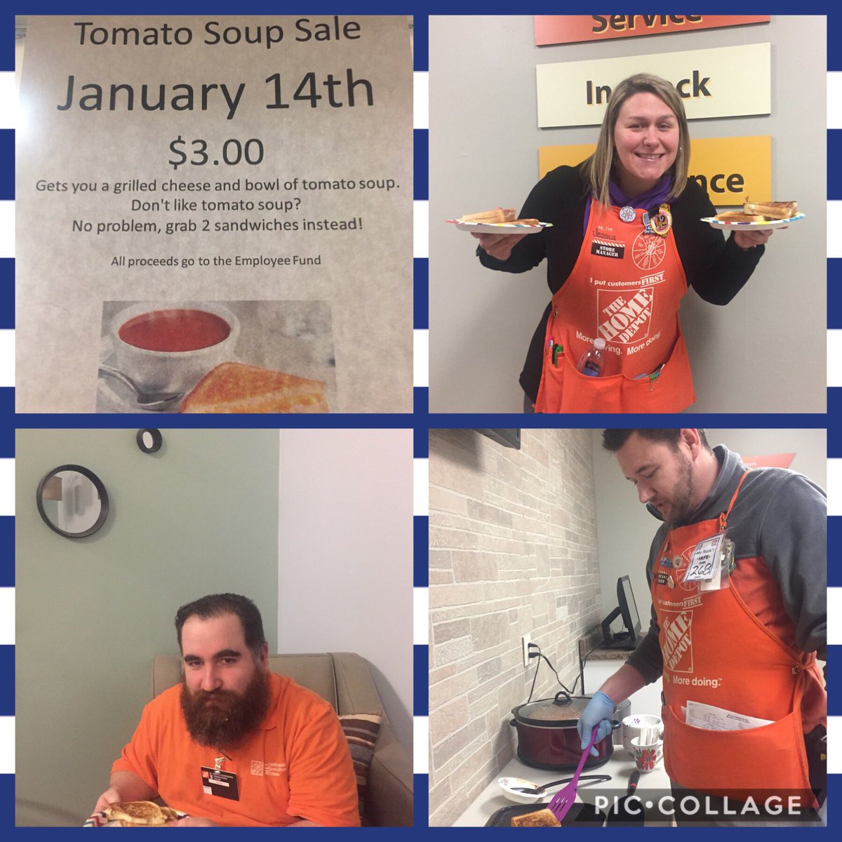Wilbraham Home Depot 2678 (@home2678) on Twitter photo Grilled Cheese and Tomato Soup Fundraiser on this cold January day!! Delivery with a smile!! <a href="/JessicaMeaney3/">Jessica Meaney</a> <a href="/DanielleKida1/">Danielle Dion Korell</a> <a href="/stevenlongmoor1/">Steven Longmoore</a> <a href="/NickB2610/">Nick Blood</a> <a href="/RonSzafir/">Ron Szafir</a> <a href="/CourteauLou/">Lou Courteau</a> <a href="/keith6759/">keith chevalier</a> Grilled Cheese and Tomato Soup Fundraiser on this cold January day!! Delivery with a smile!! <a href="/JessicaMeaney3/">Jessica Meaney</a> <a href="/DanielleKida1/">Danielle Dion Korell</a> <a href="/stevenlongmoor1/">Steven Longmoore</a> <a href="/NickB2610/">Nick Blood</a> <a href="/RonSzafir/">Ron Szafir</a> <a href="/CourteauLou/">Lou Courteau</a> <a href="/keith6759/">keith chevalier</a>