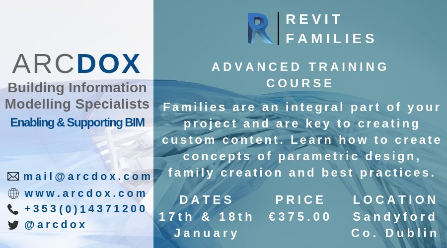 Arcdox's tweet photo. 2-Day Advanced @AutodeskRevit Families Training this Thursday &amp; Friday 17/18 Jan in Dublin.
https://t.co/ShcGTbYu8c https://t.co/ypsefTFiti