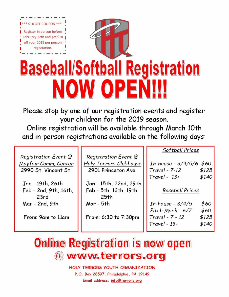 Pass the word around!!!  2019 Baseball and Softball Registration is open!!!
