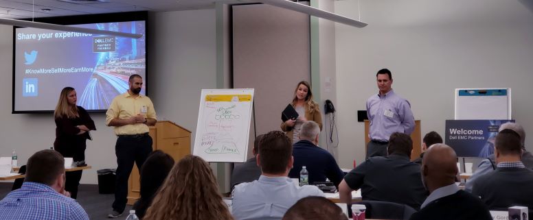 DellTechPartner's tweet photo. Welcome to the first day of the #KnowMoreSellMoreEarnMore partner training! Right off the of the bat our partners are diving into learning and pitching the Dell Technologies Advantage in creative pitching formats. https://t.co/KA1s5CfFS2