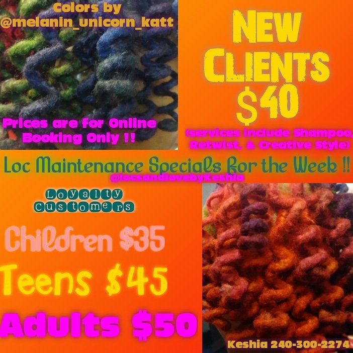 Online Special for the Week !! Book here : 
squareup.com/appointments/b…
#mdsalon #mdlocstylist #dmvlocstylist #barryfletcherproducts  #naturalhaircare #locjewelry #uniquelookssalonandbarbershop #suitlandmdsalon #locstylist #womenwithlocs #childrenwithlocs #menwithlocs