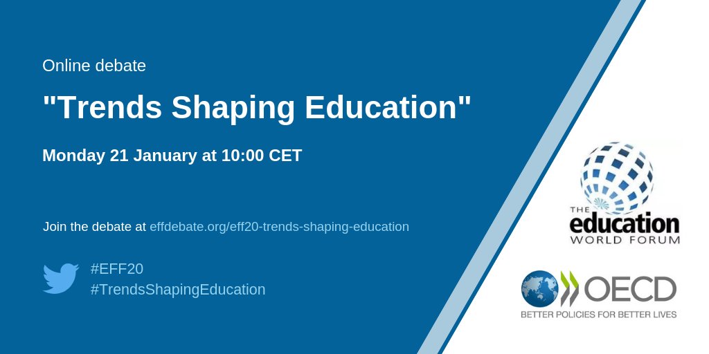 Our new #TrendsShapingEducation report will be released on 21 January at the Education World Forum in London 🇬🇧

<a href="/SchleicherOECD/">Andreas Schleicher</a> will present the report @ 10AM CET, followed by a live debate with <a href="/Livingstone_S/">Sonia Livingstone</a> and <a href="/SteGiannini/">Stefania Giannini</a> 

More info here ➡️ bit.ly/2D8nsWP 

#EFF20