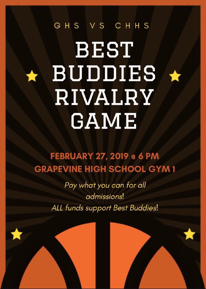 ghs_bestbuds's tweet photo. GHS STUDENT BODY: 

February 27th at 6pm in gym 1 
our @GhsRise kiddos will be playing @ChhsBestBuddies in a rivalry basketball game !!!!🌟🎉🏀

admission is just pay what you can!!

be loud &amp;&amp; come support the best people on campus🎉🎉🎉 https://t.co/Gcp1D6G8Xs