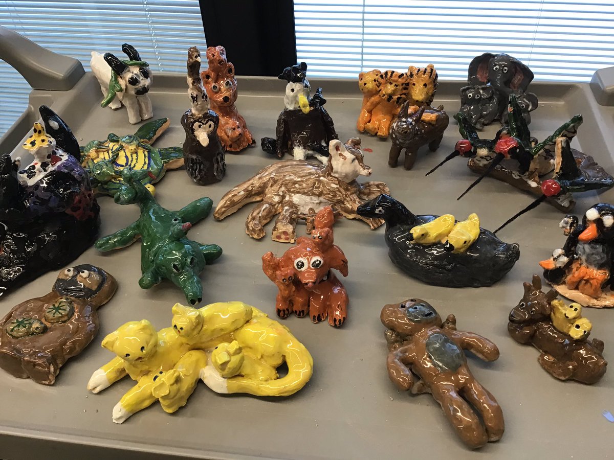 wavesandrocks's tweet image. What a crew! Love the stories in these sculptures. #isd94 #k12artchat #clay