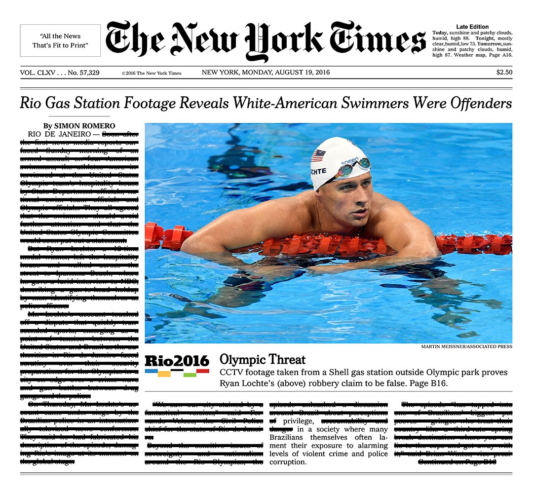 In "Counternarratives," Alexandra Bell edits @NYTimes articles, altering headlines, changing images, and redacting text to reveal oppressive patterns in news reportage and society at large. See her work during #ICPprojected. https://bit.ly/2REanMJ