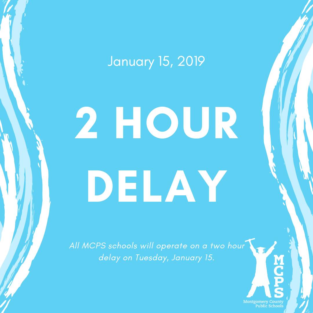 MCPS will operate on a two hour delay on Tuesday, January 15. Employee Code 2.