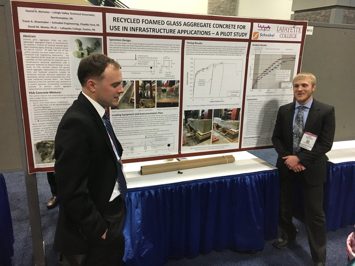 davemante's tweet photo. Come on down to TRB poster session 1623 to check out @LAF_Engineering alumni Daniel Nicholas and Travis Shoemaker present their work on recycled aggregate concrete. https://t.co/NE1bMK3QNB
