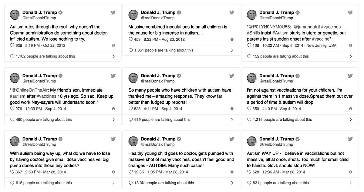 Donald J. Trump Has Mentioned The Connection Between Vaccines And Autism On Numerous Occasions. http://www.trumptwitterarchive.com/highlights/vaccinesHat Tip @SouthernGirlo7 #QAnon  #Vaccine  #Autism  #GreatAwakening  @potus