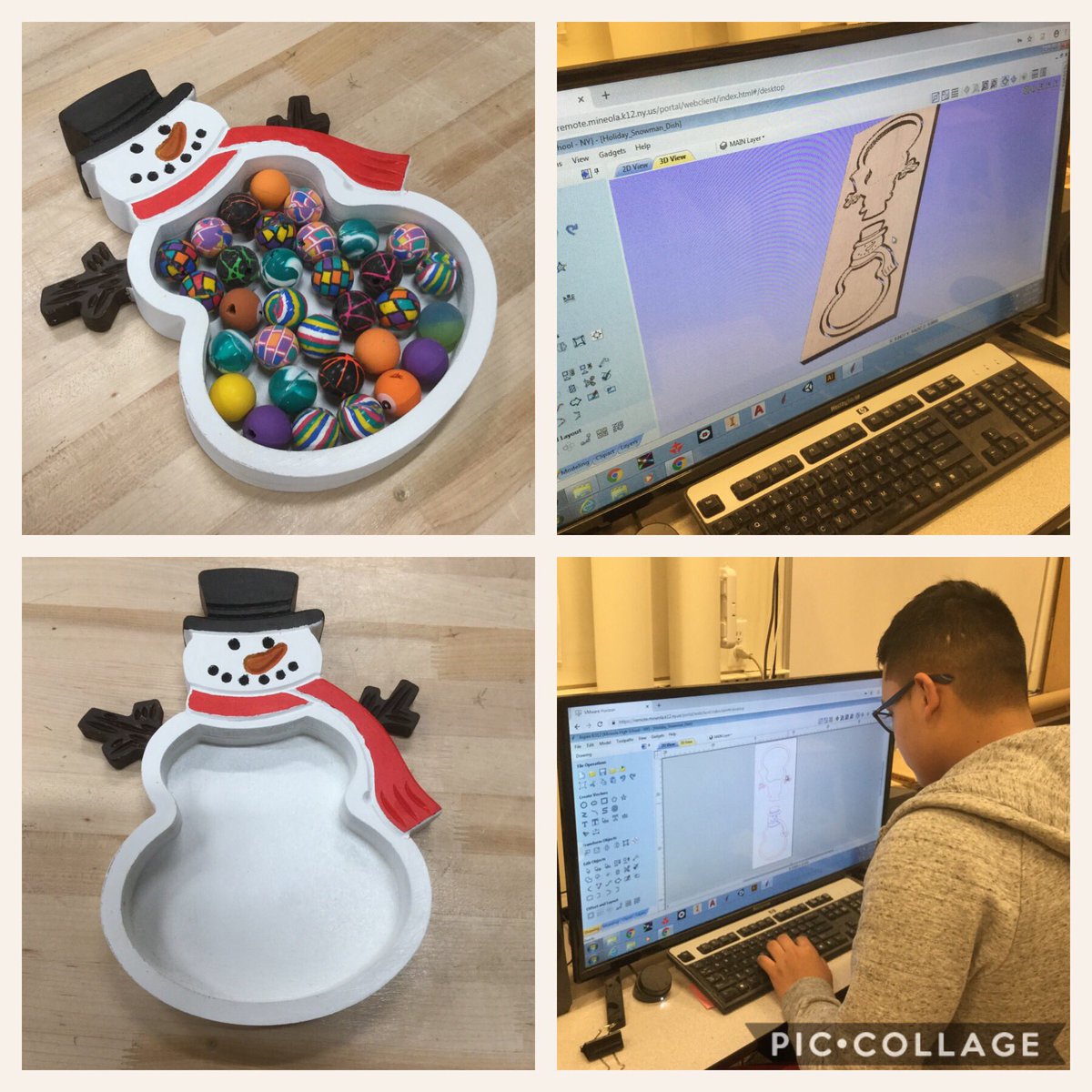 Students designing and creating “Winter Themed” Candy Dishes @mineolahs @technocnc