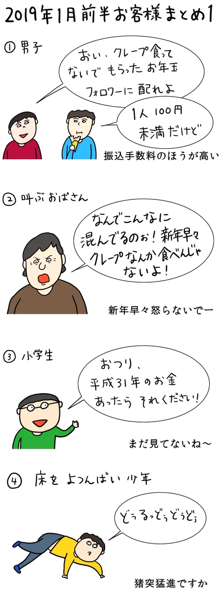 年始早々クレープ屋さんのお客様は濃ゆい人ばかりだww