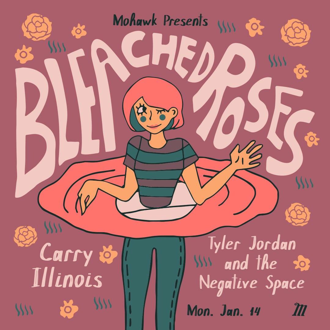 Tonight, indoor: Bleached Roses with <a href="/CarryIllinois/">Carry Illinois</a>, Tyler Jordan and The Negative Space! 
Doors open at 8pm.
Tickets available at the door.