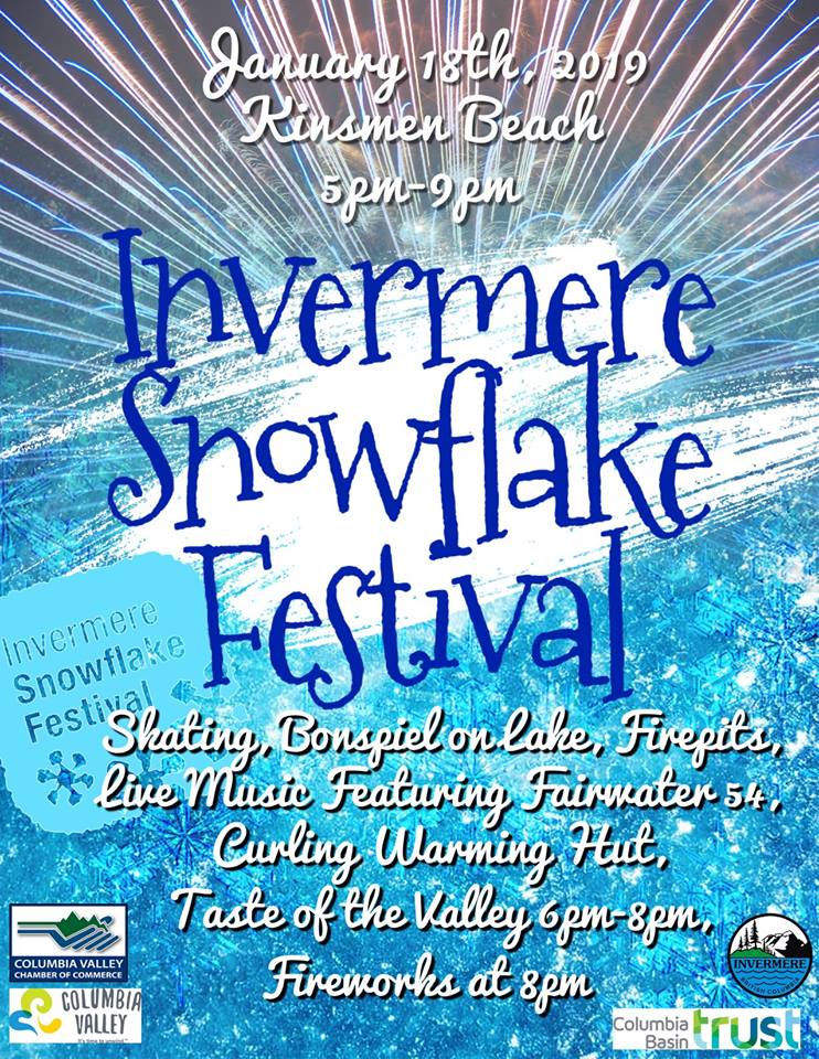 Tomorrow the Invermere Snowflake Festival is happening at Kinsmen Beach! Enjoy the Bonspiel on the lake and end the night with some fireworks and cocoa!