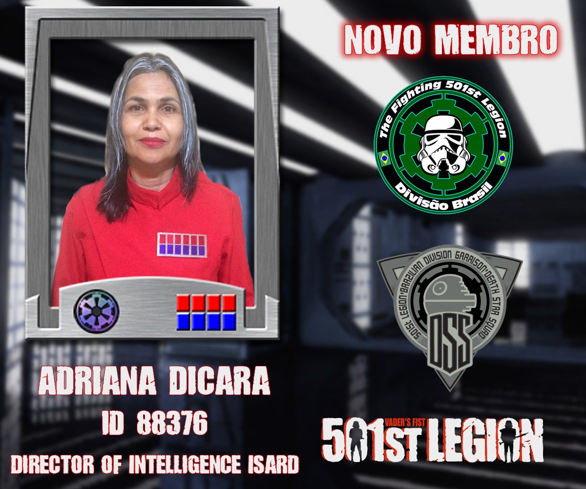 Welcome !!! new member 
Director Intelligence Isard ID 88376
#501stLegion #BadGuysDoingGood #501stbrazil #starwarsfan #starwars #Empire