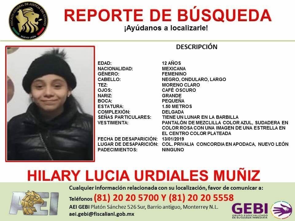 Cicmty's tweet photo. *AVISO* Solicitamos de su colaboración para localizar a la menor HILARY LUCIA URDIALES MUÑIZ https://t.co/sMv6grYyiz