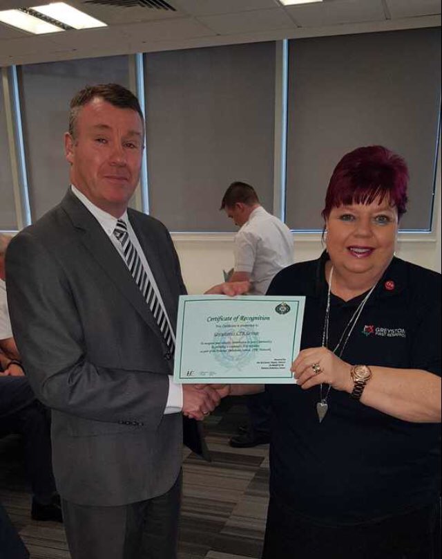<a href="/GreystonesCFR/">Greystones First Responders</a> received a certificate of recognition for their valued contribution to the community from the National Ambulance Service <a href="/AmbulanceNAS/">National Ambulance Service 🇮🇪🚑</a> Congratulations to all the hard working responders in Greystones.