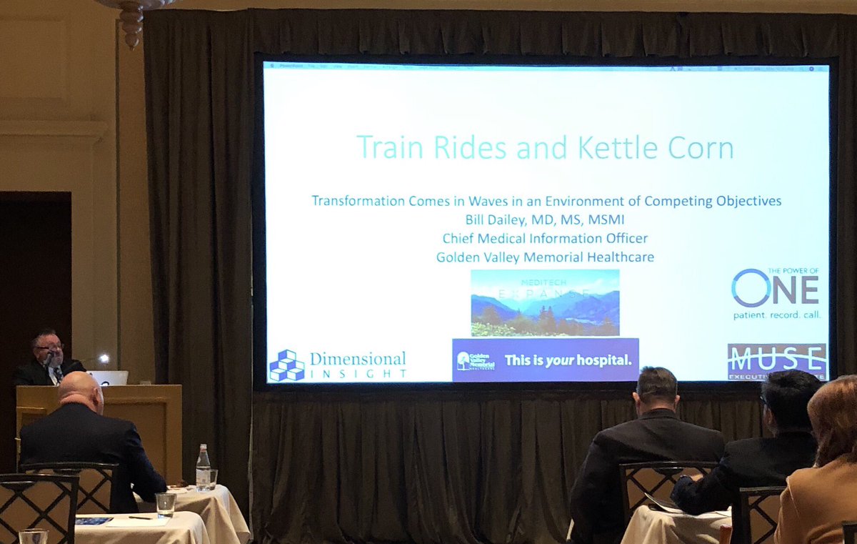 CharlieHealthIT's tweet photo. Bill Dailey, MD, CMIO at Golden Valley Memorial Healthcare in Clinton, MO talks about the implementation of #MEDITECH Expanse as the impetus for organizational transformation. https://t.co/9HQFWXnbjA