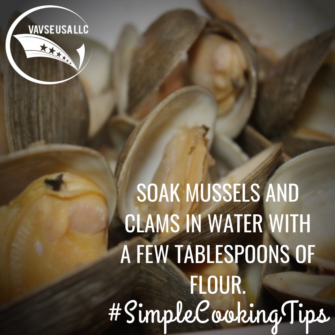 vavseusa's tweet photo. #SimpleCookingTips
They will open up to ingest the flour, and in doing so will expel any sand or grit still inside. Leave them in for 30 minutes to get the best possible results before cooking.
.
#Vavseusa
#HappyMonday
#Tips
#Cook https://t.co/f2ysUv84TR