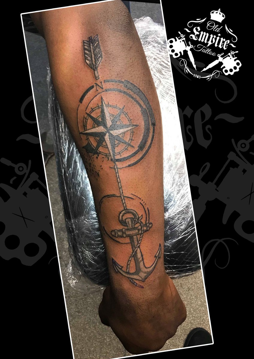 Kick-Ass #Nautical theme #Arm #Tattoo from earlier #Compass #Anchor  #BlackAndGrey #Detailed #Arrow #Traveler #OETTeam #OldEmpireTattoo  #SalfordOriginal #Walkden #Coils4Life, image size:848x1200