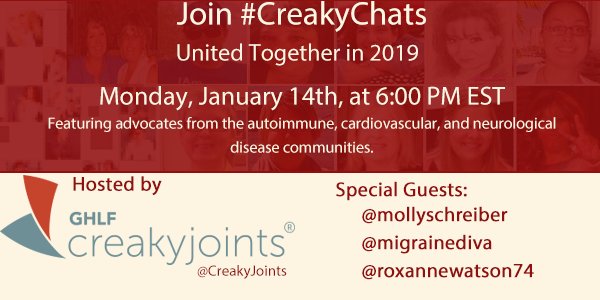 Educated_Change's tweet photo. RT @CreakyJoints: TODAY-6pm EST join #CreakyChats to discuss unity across #chronicdisease communities.
Special guests: @migrainediva @mollyschreiber @roxannewatson74
#spoonie #chroniclife #chronicpain #disability #neurodiversity #migraine #cardiovasc… https://t.co/qCWI7ZaQfF