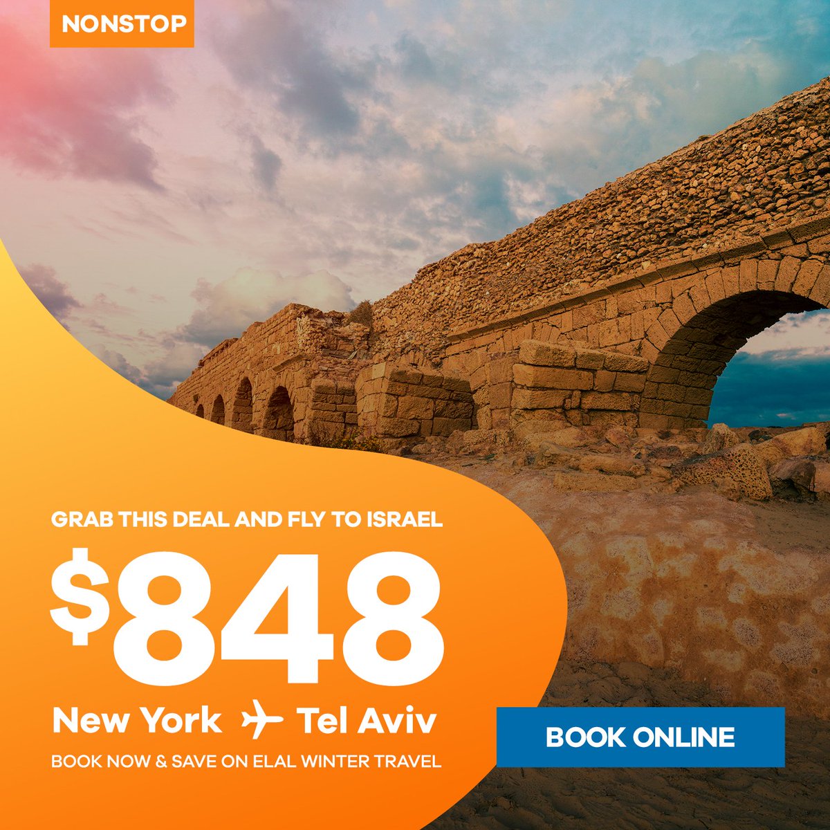DoAllTravel's tweet image. Winter sale; fly nonstop NYC - TLV roundtrip for only $848 with ElAl. Valid for travel until April 11, 2019, tickets must be issued by January 18. 
BOS-TLV $749 \ MIA-TLV $929 \ LAX-TLV $999
