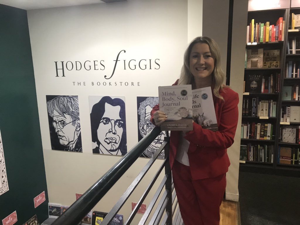 andreahayesie's tweet photo. Lovely window display & lots of signed copies of Mind Body Soul Journal and My Life Goals Journal In @Hodges_Figgis Thank you for the continued support. @Gill_Books #newbookalert #NewBeginnings #MBSJournal https://t.co/shpu01SXmM