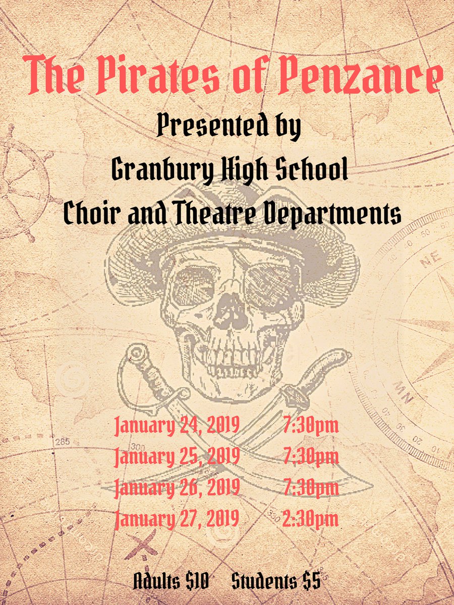Ahoy! All hands on deck to see this crew of extremely talented pirate lads and lasses in The Pirates of Penzance.  Jan. 24-27.  Adults $10, Students $5. See you there, Matey! #PIrateNation #GISDgr8ness