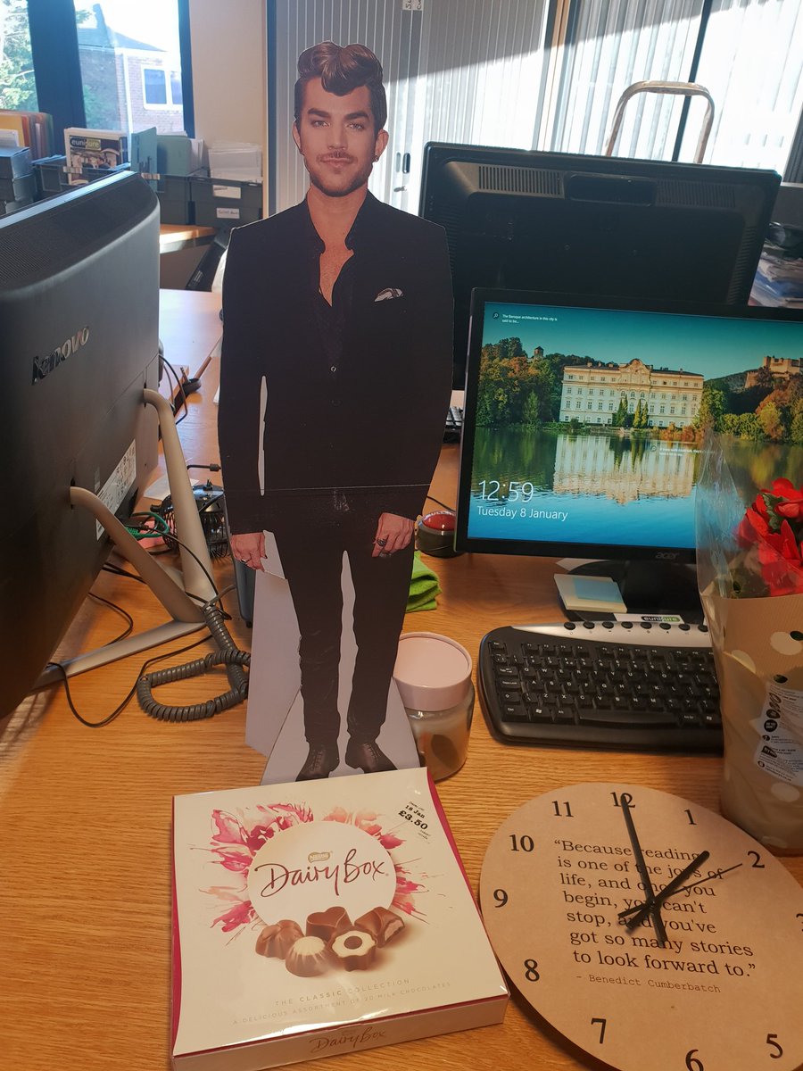 My cute cardboard cut out of  @adamlambert, from my work colleagues. They know me so well #bestbirthdaypresentever