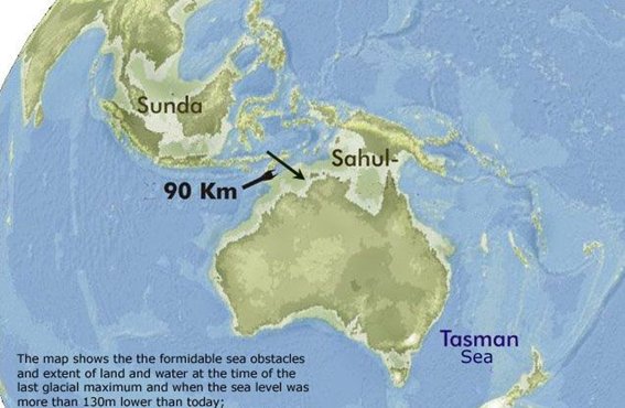 The first and most destructive of the extinction events —with a megafaunal extinction rate of 88%— occurred in the Sahul, formed by Australia, New Guinea and Tasmania, which were at that point in time connected due to lower sea levels as a result of ice kept by glaciers.