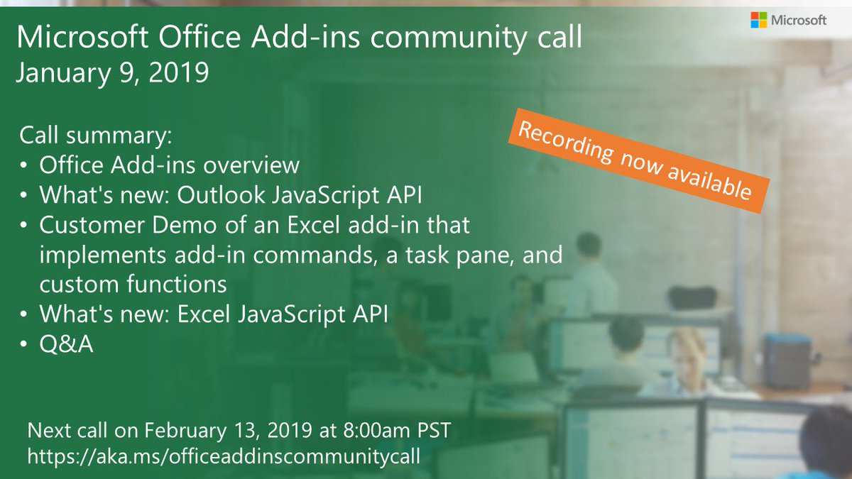 Microsoft365Dev's tweet image. Office #Add-ins January community call summary and recording are now available. Join us live next month on February 13th at 8am. msft.social/XHIzvK #MSDev #O365Dev #JavaScript #Excel #Outlook #API