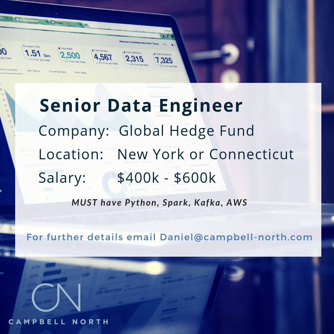 CampbellNorth's tweet image. Are you a #seniordataengineer with proven experience in building data pipelines, migrating data on to a cloud environment and building a platform which can handle real-time data? If so contact daniel@campbell-north.com to discuss a possible new role. 
  #HedgeFund #tech #data