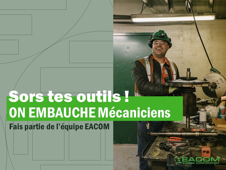 EACOMTimberCo's tweet photo. Sors tes outils ; on embauche des mécaniciens de Val-d'Or à Ear Falls. Prépare-toi pour la transformation forestière. Postule dès aujourd'hui → https://t.co/AYm7tQtSve #LundiMotivation #EquipeEACOM #emploi @greenestwork https://t.co/ddUtEFFzds