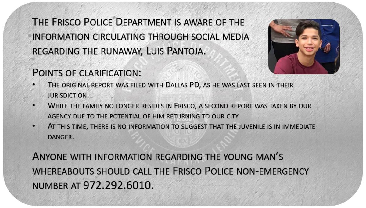 Frisco Police on Twitter "SHARE Information related to runaway, Luis