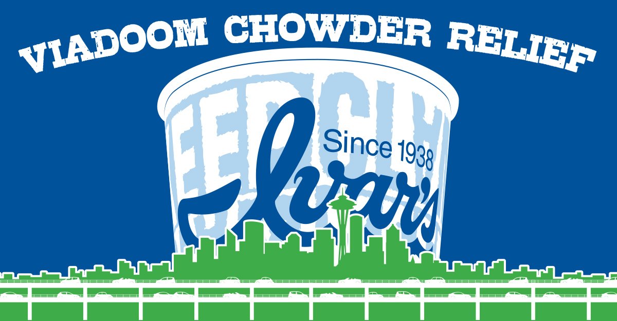 IvarsClam's tweet image. Already feeling the #SeattleSqueeze Downtown? Check out Ivar’s #Viadoom Chowder Relief offer available now thru Feb 3 at Ivar’s Pier 54 Fish Bar &amp;amp; Acres of Clams only. Must show offer and some restrictions apply. Ivars.com/freechowder