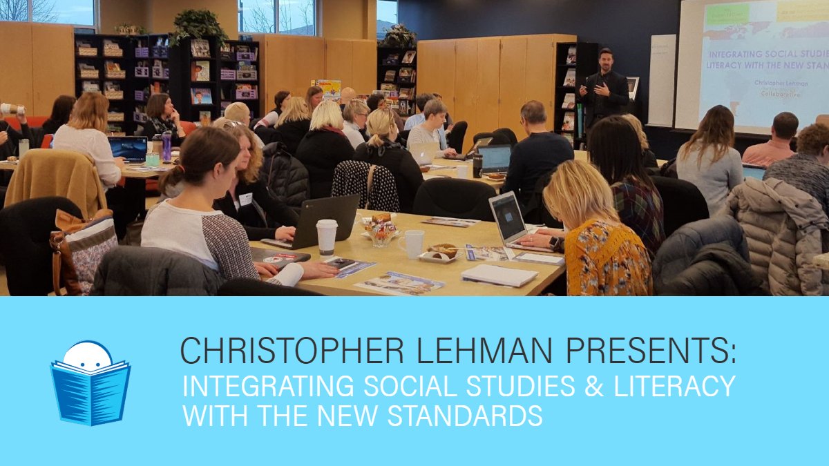 CustomeduLit's tweet photo. A great day of #professionaldevelopment for our awesome educators @Customedu's WI #curriculum showroom.  @iChrisLehman's presentation is the perfect way to start integrating #SocialStudies &amp; #Literacy with the new WI State Social Studies Standards into your #LanguageArts block. https://t.co/jF02UCqwB9