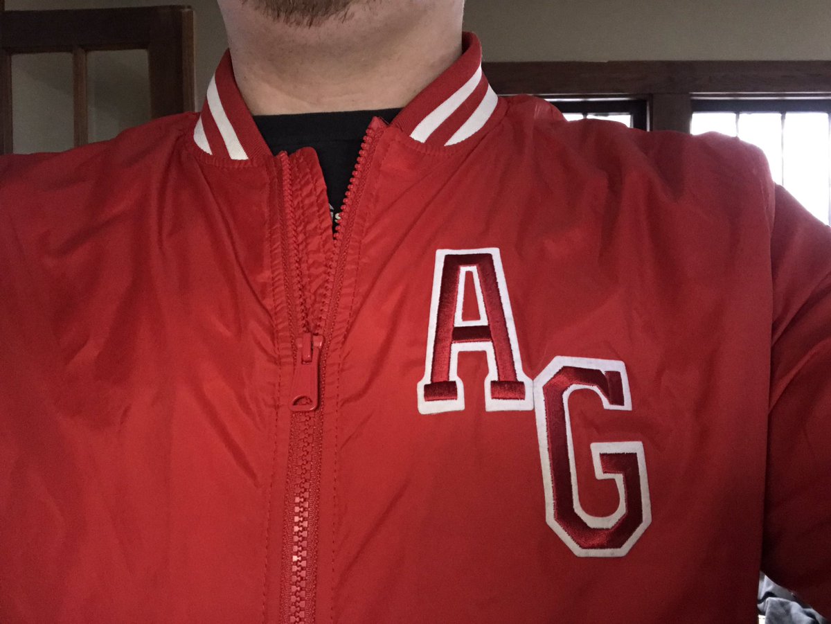 moyer_luke's tweet photo. Mighty Morphing Power Rangers Angel Grove High jacket. #MightyMorphinPowerRangers #MMPR #JasonLeeScott #Tyrannosaurus #RedRanger #AngelGrove https://t.co/mkTOGbGLMX