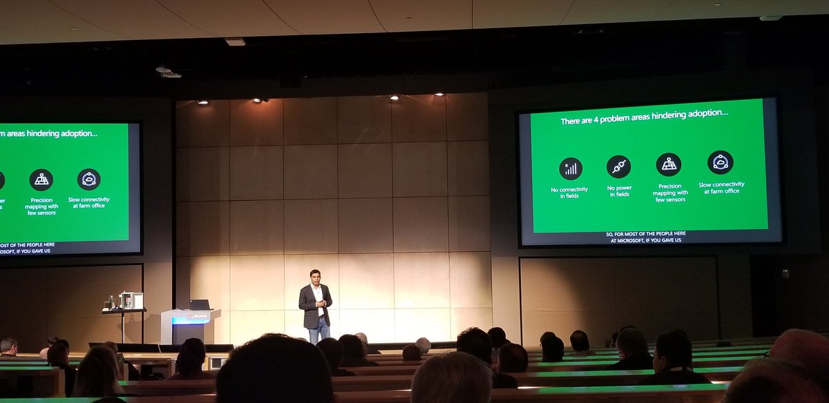 Brian_Magnusson's tweet image. @RanveerChandra, chief scientist for Azure Global, kicking off Microsoft&apos;s #IoTforEarth conference discussing his view of current barriers slowing #agtech adoption