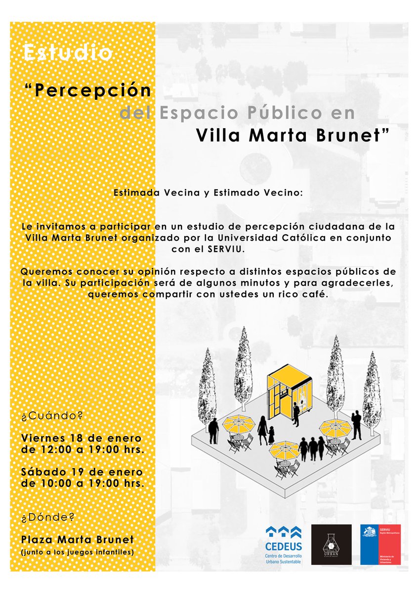 VictorSVenegas's tweet photo. Ya estamos listos para el estudio de "Percepción del espacio público" en @BrunetPlan Un gran trabajo junto a @CedeusChile @IEU_T @Minvu @MinvuRM @ServiuRM #EquipoRehabilitaciónUrbana y la comunidad de #MartaBrunet #ChileLohacemosTodos @cmonckeberg @GuilleRolandoV @cesarfaundezb https://t.co/EFr5bdoXs8