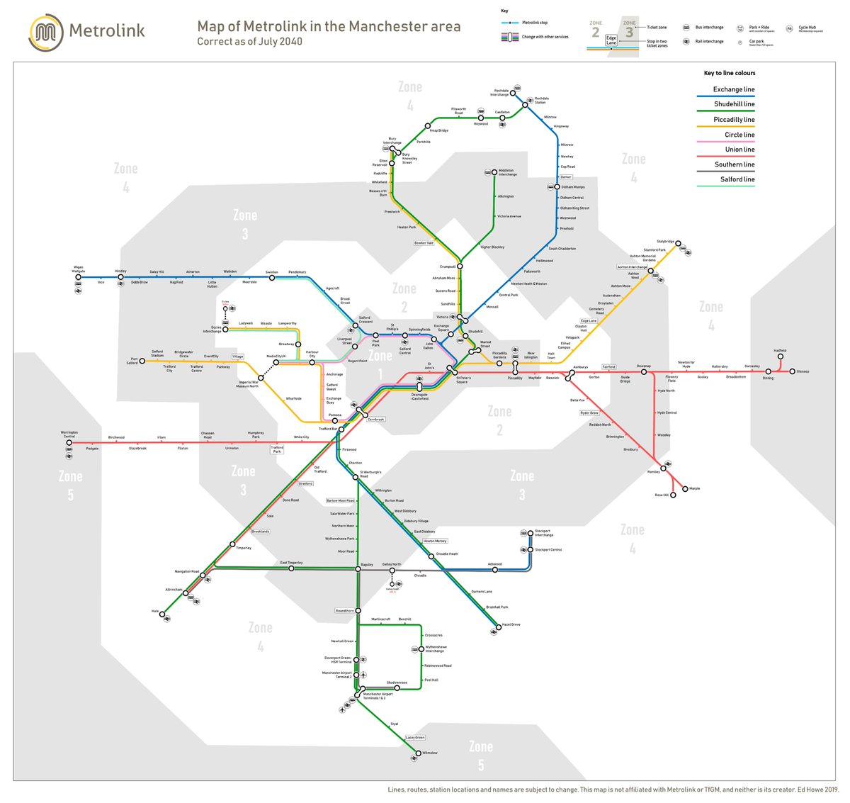 UrbInfo Manchester (@urbinfomanc) on Twitter photo A map of how Metrolink <a href="/MCRMetrolink/">Manchester Metrolink 🚊</a> could look in 2040, based on the extensions proposed in the 2040 Transport Strategy <a href="/OfficialTfGM/">Bee Network</a>. Lines, stations, names and routes all subject to change - this map isn't affiliated with TfGM and neither is its creator. Enjoy :) A map of how Metrolink <a href="/MCRMetrolink/">Manchester Metrolink 🚊</a> could look in 2040, based on the extensions proposed in the 2040 Transport Strategy <a href="/OfficialTfGM/">Bee Network</a>. Lines, stations, names and routes all subject to change - this map isn't affiliated with TfGM and neither is its creator. Enjoy :)