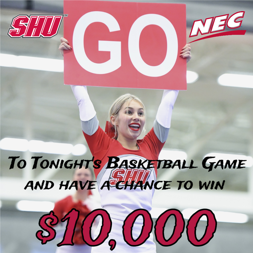 SHUBigRed's tweet photo. You could win $10,000 at tonight’s @SacredHeartWBB game. Sign up in the #PittCenter lobby. #WeAreSHU #AllInBallOut #ProtectThePitt https://t.co/Pu7xik1tFX