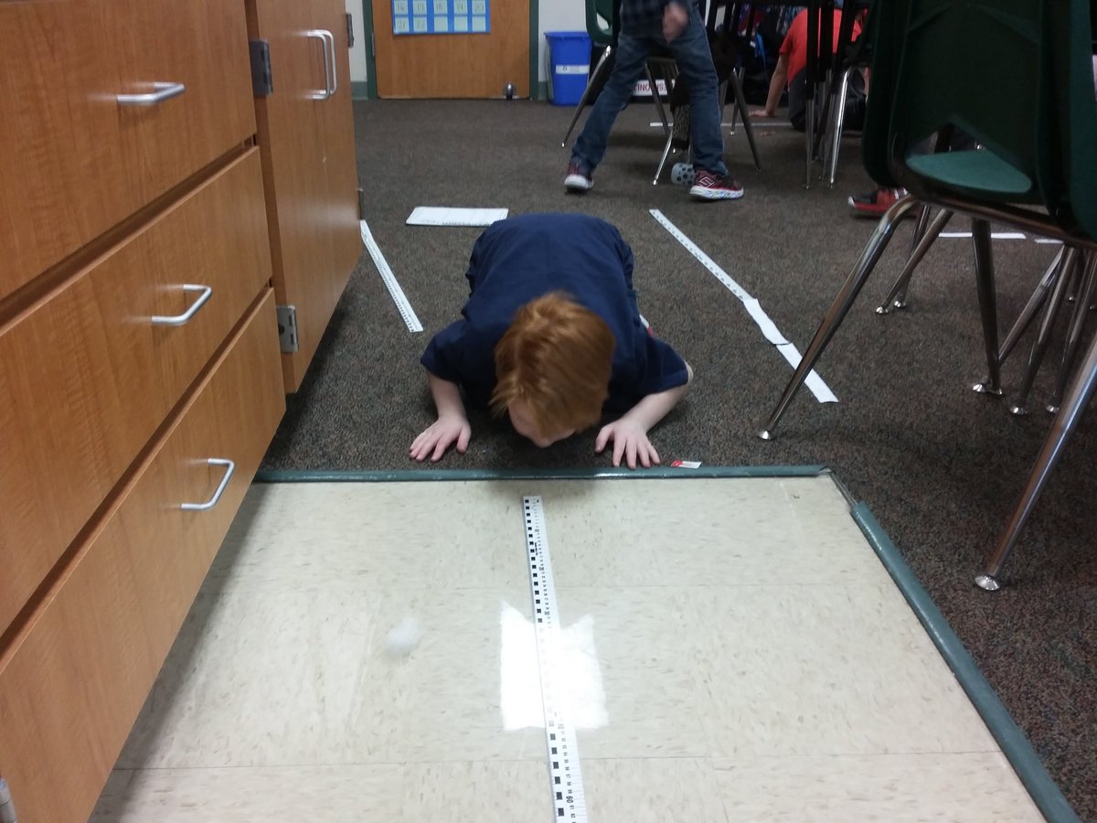 2nd grade Measurement Olympics - students performed different tasks with a cotton ball and measured the distance it travelled #cesbragchat