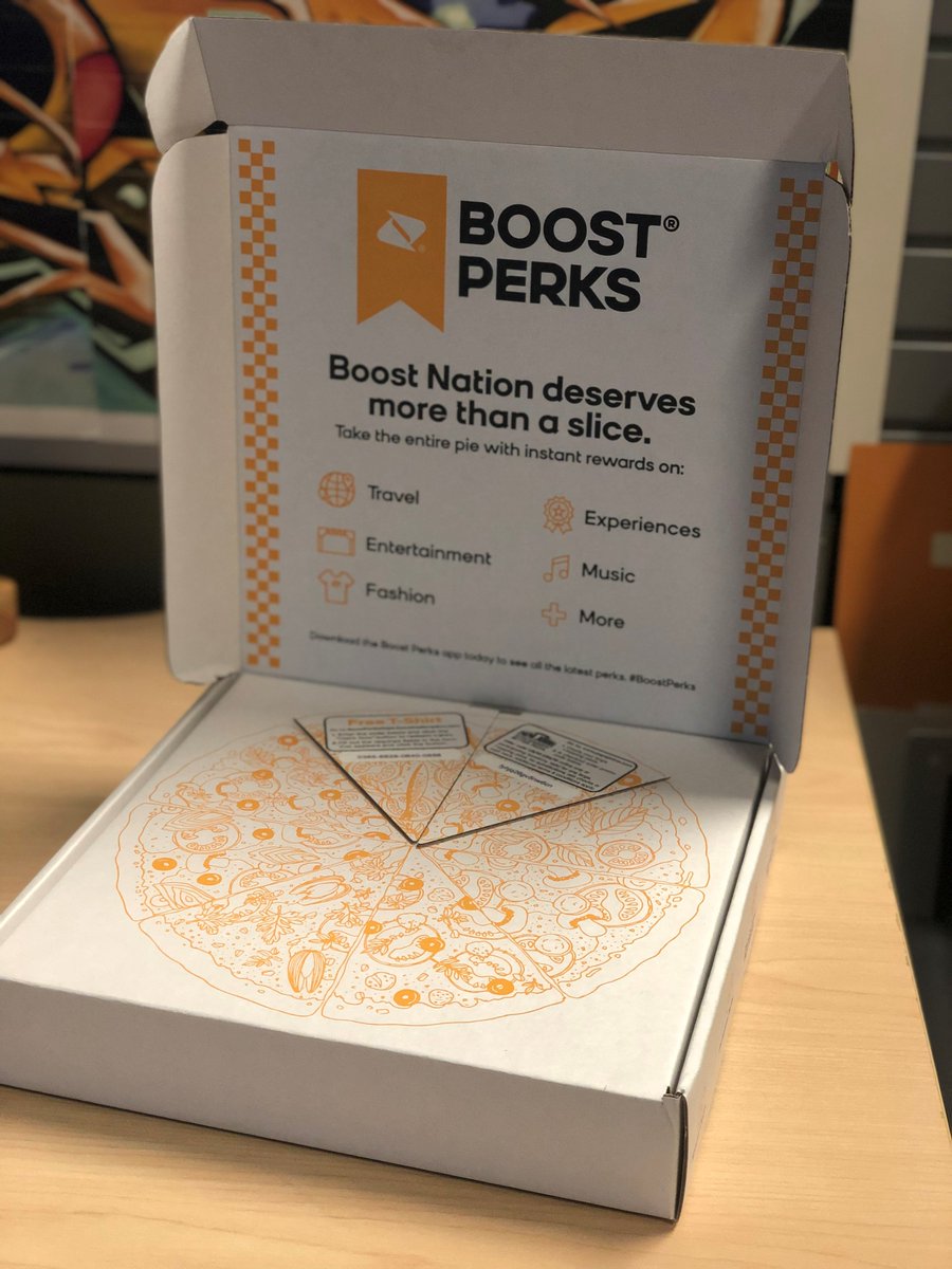 Boost Nation! Get your first perk with #BoostPerks... Free Pizza! Delivering to you starting today! Need to redeem the code by 1/25.