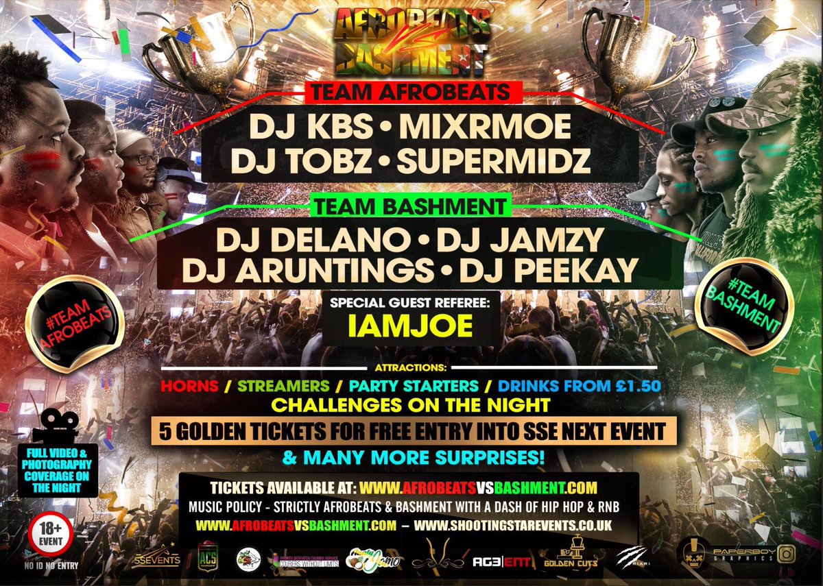 KingBlxnk's tweet photo. Are you ready for Afrobeats vs Bashment?

What side are you on?
#TeamAfrobeats or #TeamBashment

Tbh if you know me you know I’m #TeamAfrobeats don’t @ me innit 🤷🏾‍♂️
#AvB19
@SSEventss 

https://t.co/MHDLA08b7d https://t.co/NEJYseAEYP
