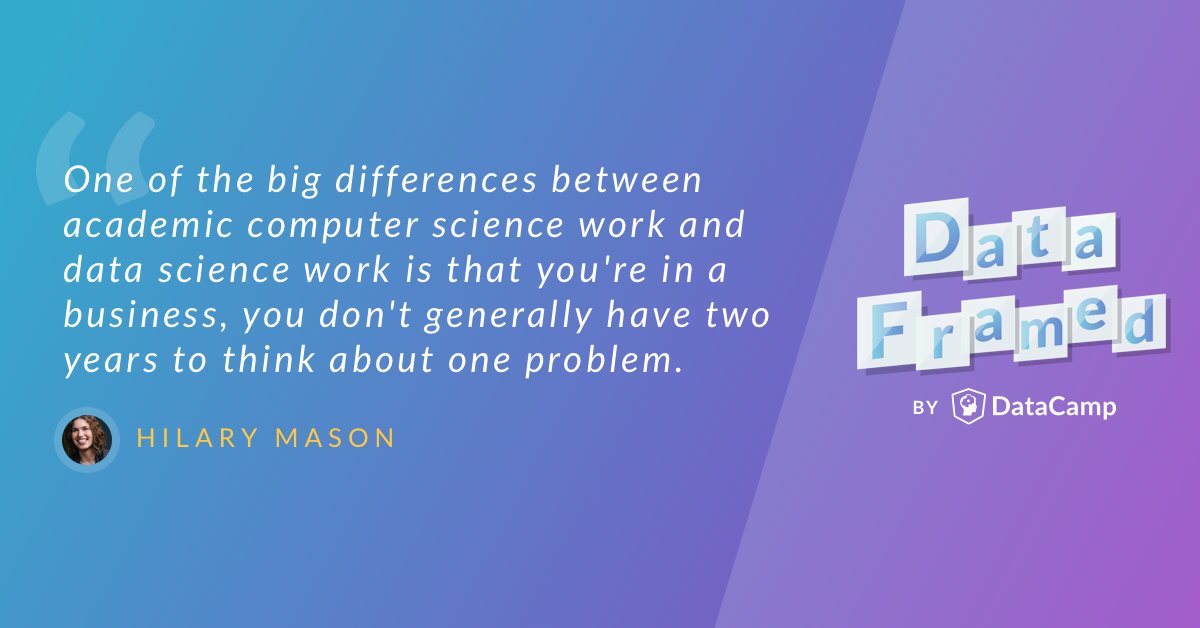 JanLauGe's tweet photo. "one of the big differences between #academic (computer) science work and #DataScience work is that you're in #Business, you don't generally have two years to think about one problem" @hmason @hugobowne @DataCamp #DataFramedChallenge https://t.co/8SKoTmtpSW