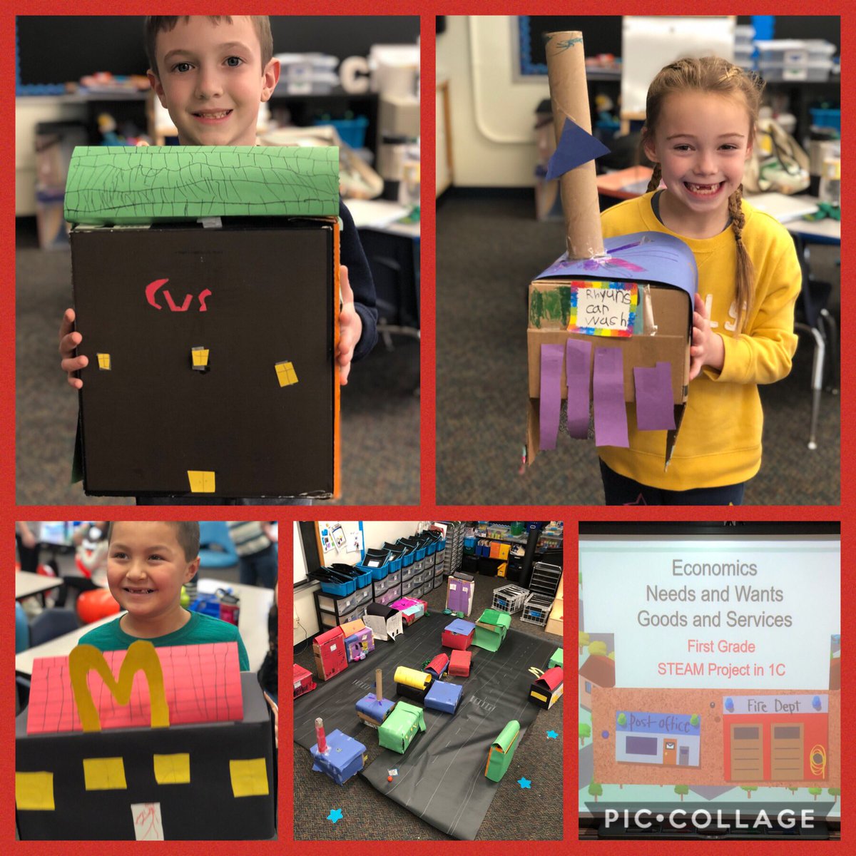 welcometo1C's tweet photo. Economics in First Grade? You bet! Ss learned about needs and wants, goods and services and then students demonstrated their understanding of the concepts taught with a hands-on STEAM project! #gpschat #ngespride https://t.co/3Gf08d38G6
