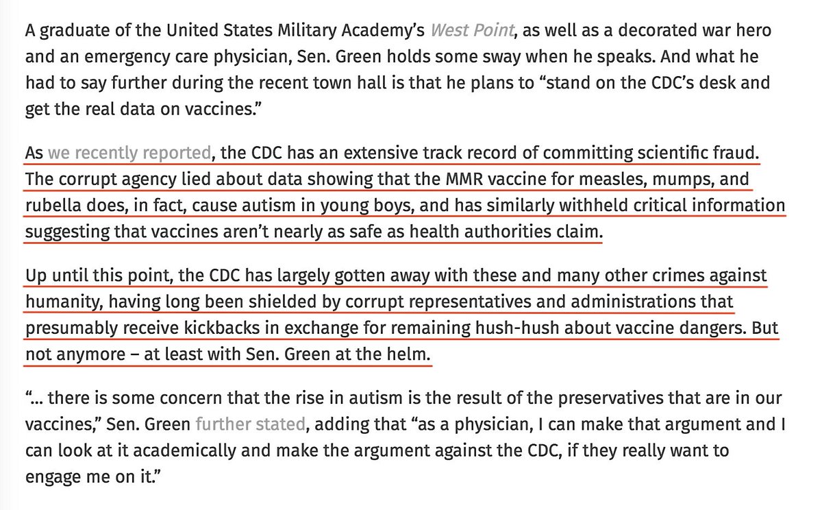 The CDC Gets Away With Crimes Against Humanity, Shielded By Corrupt Representatives, Corrupt Administrations, And Receiving Kickbacks In Exchange For Silence.Tennessee Sen. Mark Green Calls Out The CDC.December 20, 2018 https://www.autismtruthnews.com/2018-12-20-tennessee-senator-calls-out-cdc-fraud.html #QAnon  #Vaccine  #Autism  @potus