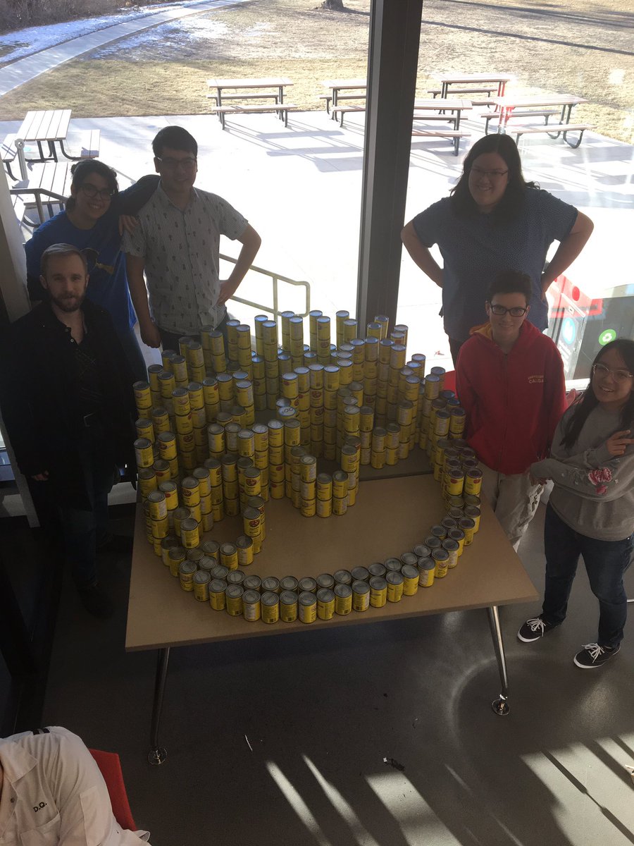 SchulichENGG's tweet photo. An engineering marvel? Definitely marvellous to see @SchulichENGG students getting creative with their donations to @CalgaryFoodBank. All part of Engineering Week on @UCalgary campus! #yyc #enggweek https://t.co/00HtRwiGNe