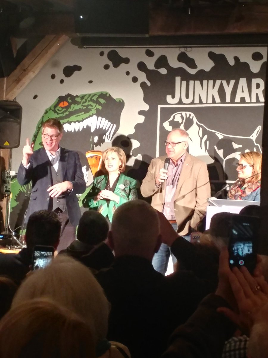 wardcarm's tweet photo. Spent the evening with Minnesota Governor Tim Walz and First Lady at Junkyard Brewing company. "Work as hard as possible and let us earn your trust. Our job is to leave this state better than we found it!"-MN Governor Walz. #OneMN https://t.co/UMYmtoNZ1V