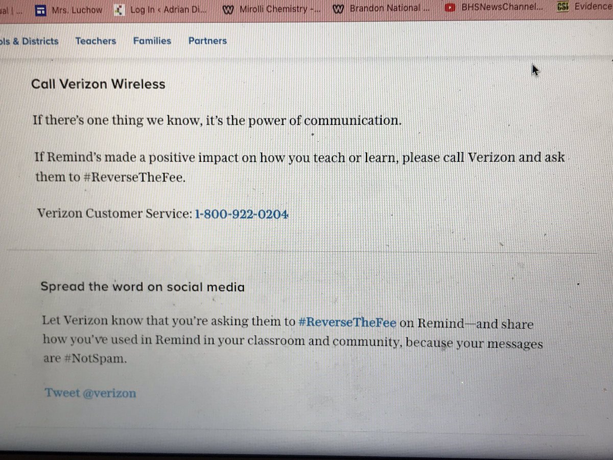Starting Jan 28th @RemindHQ can no longer send Remind notices to any Verizon member phone number. Please tweet out #ReverseTheFee in support for keeping Verizon users on remind text lists. @verizon