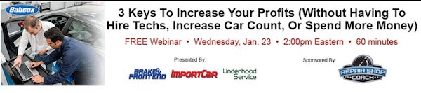 UnderHoodServ's tweet photo. WEBINAR: On Jan 23 at 2 PM EST, we have a webinar on 3 Key Ways to Increase Your Profits. Ron Ipach &amp; Gerry Frank from Repair Shop Coach will break shop ownership down to the 3 simple keys. @RepairShopCoach  Register Now: https://t.co/rhABQwoDvc https://t.co/VuscXAoKaO