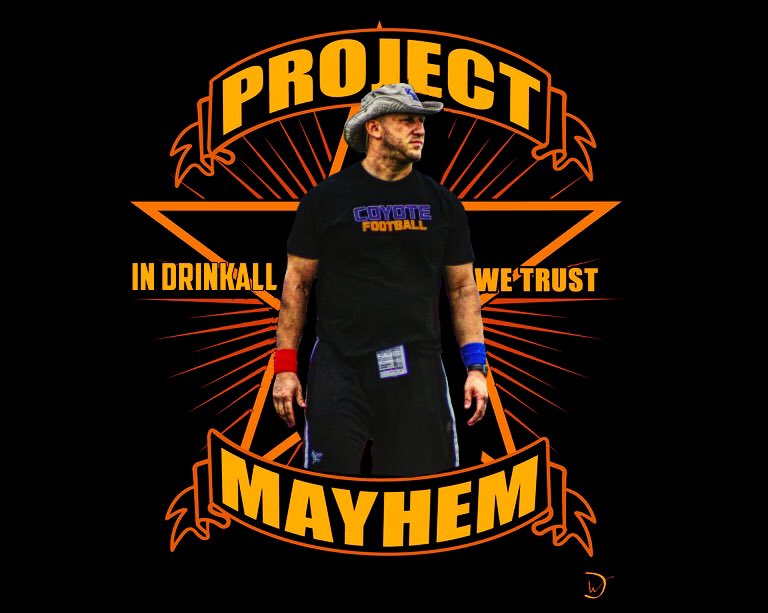 MMyersCoach's tweet photo. @DrinkallCoach @WingT_Football @FootballScoop @SpreadOffense @Webb_KWU @kwucoyotes @BealKWU @CoachMarioPrice @MichalettiKWU Congratulations to @DrinkallCoach.  A well deserved opportunity.  Can’t thank the man enough for the Mayhem. And the bond he formed with my family.  Best of luck from the Myers and Dean. #JohnBless #NonStopChop #DevilsRide #HeadPantsNow #MindMouth #HouseDrinkall https://t.co/1NoRv8QPl4